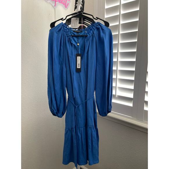 Kobi Halperin Blue Linen Keyhole Self-Tie Ruby Dress - Picture 3 of 5